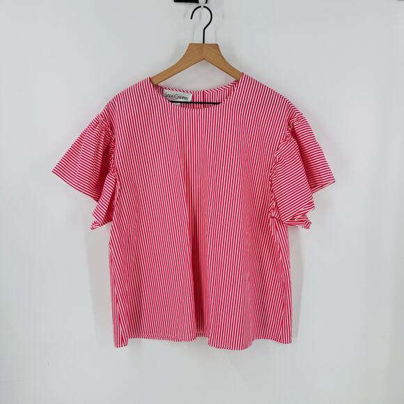 Sara Campbell Tops - Sara Campbell Red & White Striped Flutter Sleeve Top Made in USA Size L